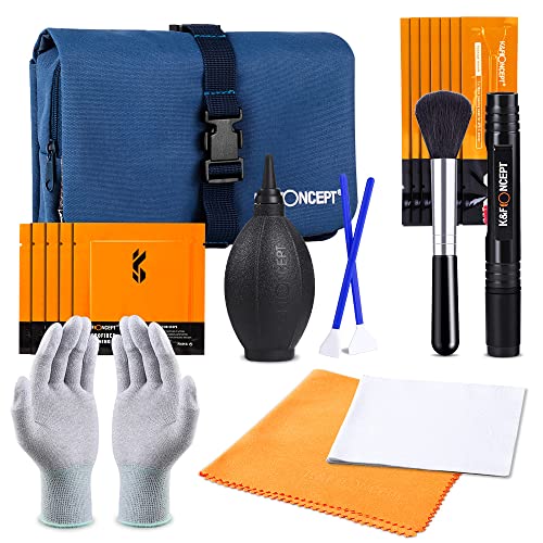 K&F Concept 8-in-1 Professional DSLR & Mirrorless Camera Sensor Cleaning Kit 8 x APS-C + 2 x Full Frame Cleaning Swabs + 8 x Cleaning Cloths/Gloves/Air Blower/Cleaning Brush with Carry Case